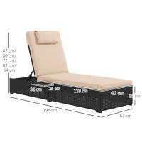 Outsunny Tumbona de Ratán Reclinable Tumbona para Jardín con Respaldo Ajustable en 5 Niveles Mesita y Cojín Carga 120 kg para Patio Terraza Negro y Beige - details 2