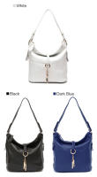 Bolso De Hombro Para Mujer Zency Elegante Azul De Cuero Genuino 100% Bolso Hobos Blanco Mochila Mensajera Para Dama Con Decoración De Cerradura Charm Lock Tamaños Variados - details 11