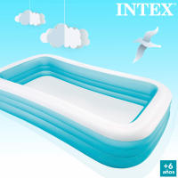 INTEX - Piscina hinchable rectangular azul, 305x183x56 cm, 1.020L. Para niños desde 6 años, con 3 cámaras de aire, tapón de desagüe y parche. Verano, jardín, juego acuático, resistente, familiar, segura, vinilo duradero, fácil montaje, diversión - details 4
