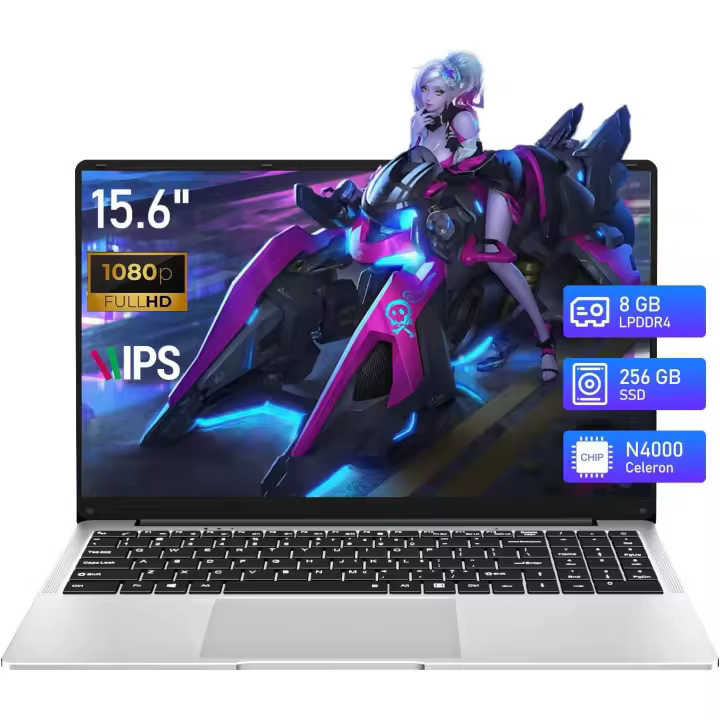 Portátil VANWIN de 15,6 pulgadas con 8GB de RAM 256GB SSD, Procesador Intel Celeron n4000, 1920x1080 IPS, WiFi5, Bluetooth 4,2, Teclado retroiluminado, Windows 11 Pro, Type-C, HDMI, USB 3,0*2, Toma de auriculares de 3,5mm y teclado. - 1