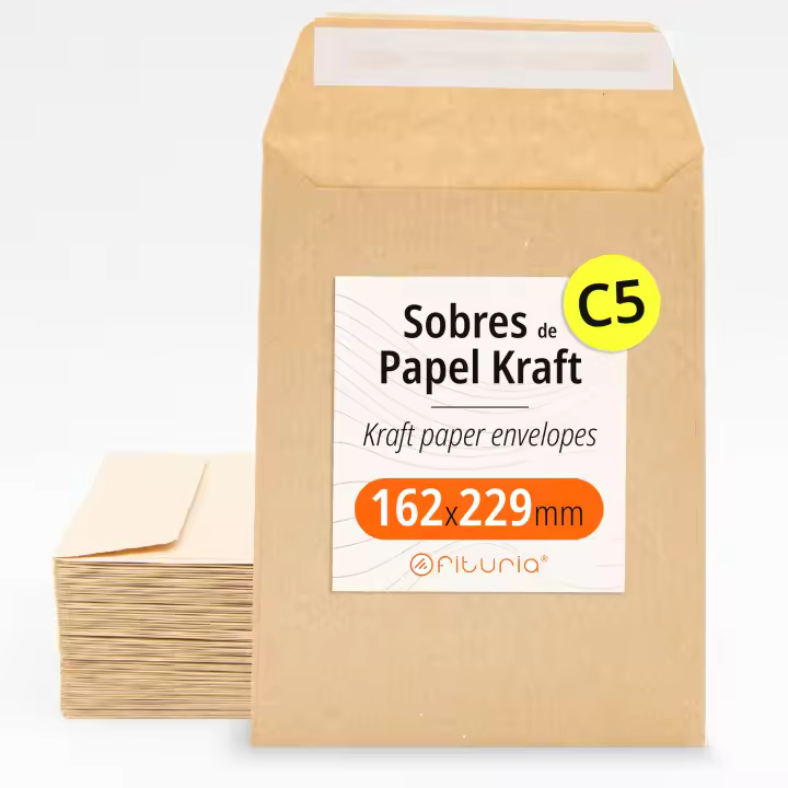 Sobres de Papel Kraft, Sobres para Documentos, Regalos, Invitaciones de Boda y Envíos, Bolsas de Papel Resistentes, Versátiles para Todas las Ocasiones, Tamaño C5 - Ofituria (162x229, 100 uds) - 1