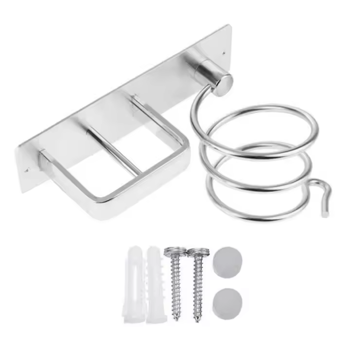 Soporte De Secador De Pelo Montado En La Pared De Aluminio Organizador De Accesorios De Baño Para Lápices De Rizado Y Liso Instalación Con Tornillos - 1