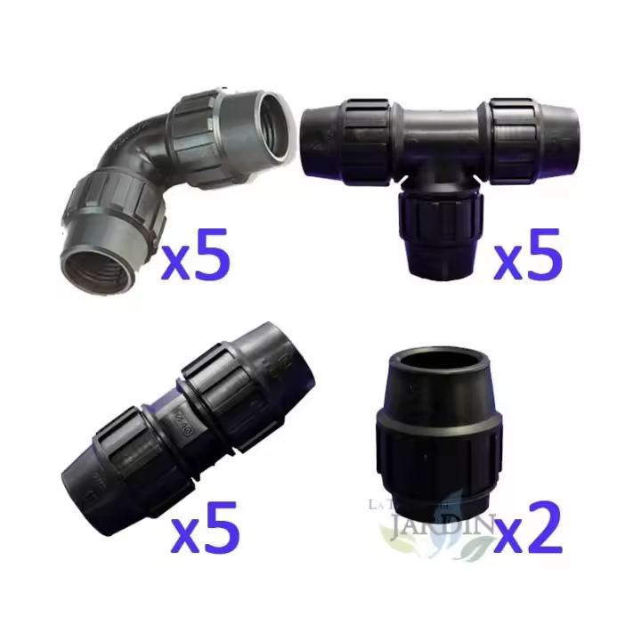 Suinga Pack Riego Tubería 32mm: 5 Te + 5 Codo + 5 Enlace + 2 Tapón - 1