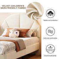 Cama Infantil Beige 90x200 cm de Terciopelo con Cabecero de Concha, Altura Ajustable y Somier de Lamas - details 2