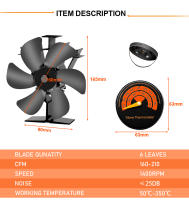 Ventilador De Estufa De Madera De 6 Hojas Ecológico Y Silencioso Para Invierno Distribución Eficiente Del Calor Negro Para Hogar Y Salón - details 2