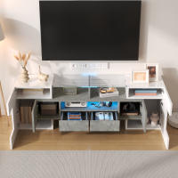 Elegante Mueble para TV, tablero Bajo. Blanco Alto Brillo, 145 cm, iluminación LED, muebles de salón. Diseño moderno. Elegante superficie de cristal. - details 7