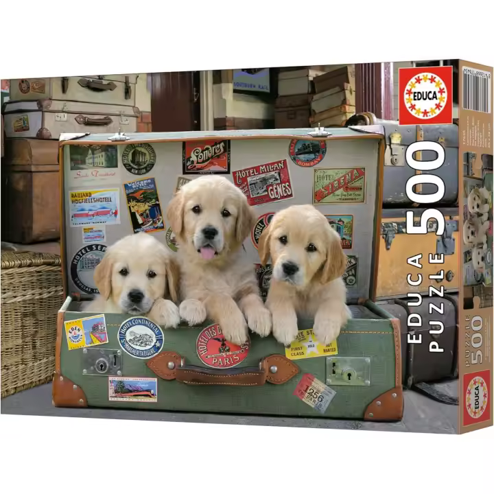 Educa - Puzzle de 500 Piezas para Adultos | Cachorros en el Equipaje. Incluye Pegamento Fix Puzzle. A Partir de 11 años - 1