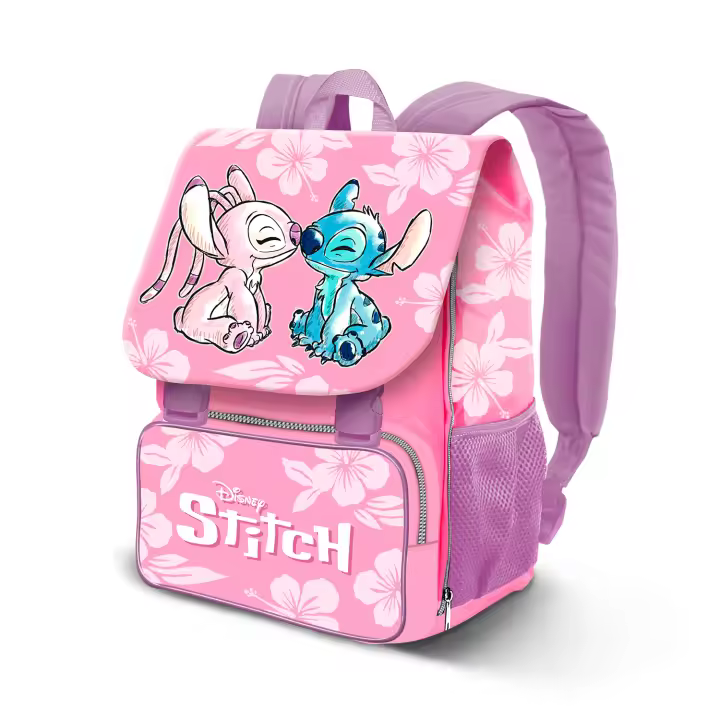 Mochila Expandible Disney Stitch y Angel Rosa 45x30x21cm - 1