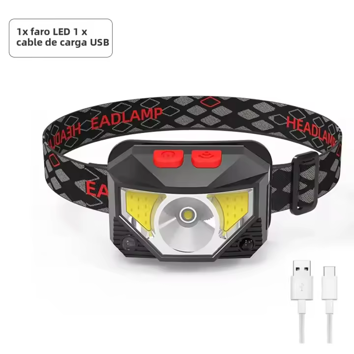 Linterna Frontal LED Recargable Con Sensor Y Lámparas COB Y LED 8 Modos De Iluminación Luz Blanca Y Roja Para Pesca - 1