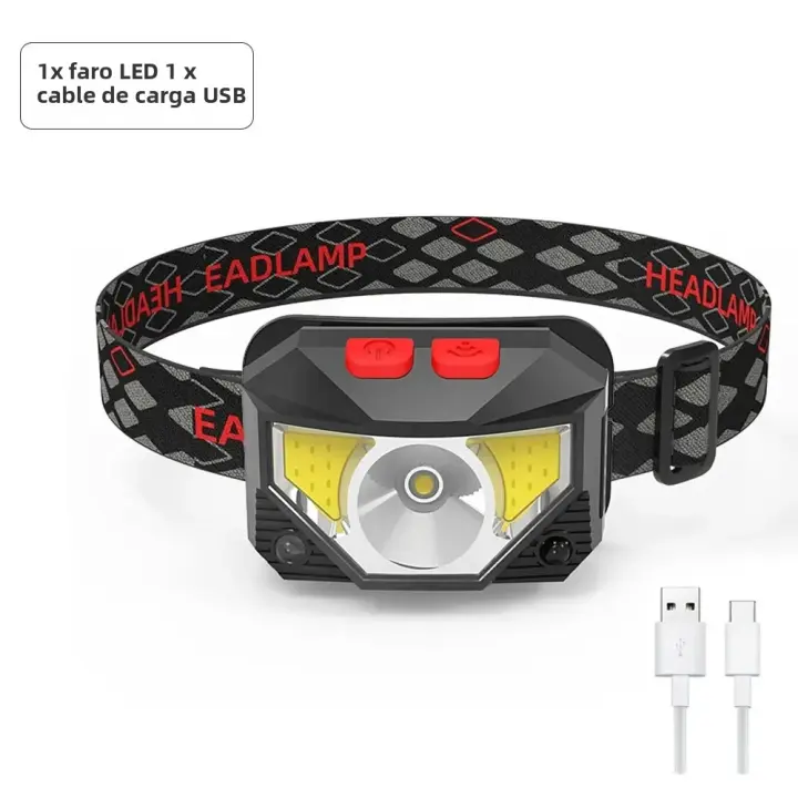 Linterna Frontal LED Recargable Con Sensor Y Lámparas COB Y LED 8 Modos De Iluminación Luz Blanca Y Roja Para Pesca - 1