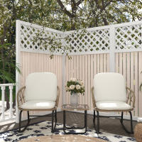 Outsunny Conjunto de Muebles de Ratán de 3 Piezas Conjunto de Mecedoras de Jardín con 1 Mesa de Centro 2 Mecedoras y Cojines para Jardín Terraza Patio Crema y Beige - details 1