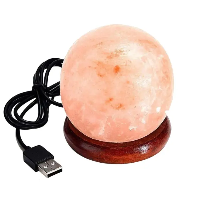 PLUSHOME Lámparas de Sal del Himalaya Naturales Alta Calidad con USB y Base de Madera - 1