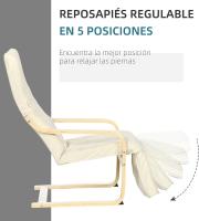 Sillón de Salón con Reposapiés Ajustable Sillón Butaca para Dormitorio Tapizado en Tela con Marco de Madera Carga 120 kg para Oficina Estudio 66,5x94x100 cm Crema - details 2