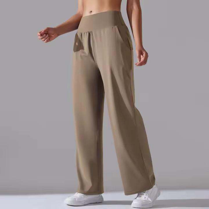 Pantalones Rectos De Pierna Ancha Para Mujer Casual Pantalones De Oficina Cintura Alta Holgados Para Danza Leggings Sin Costuras De Nylon - 1