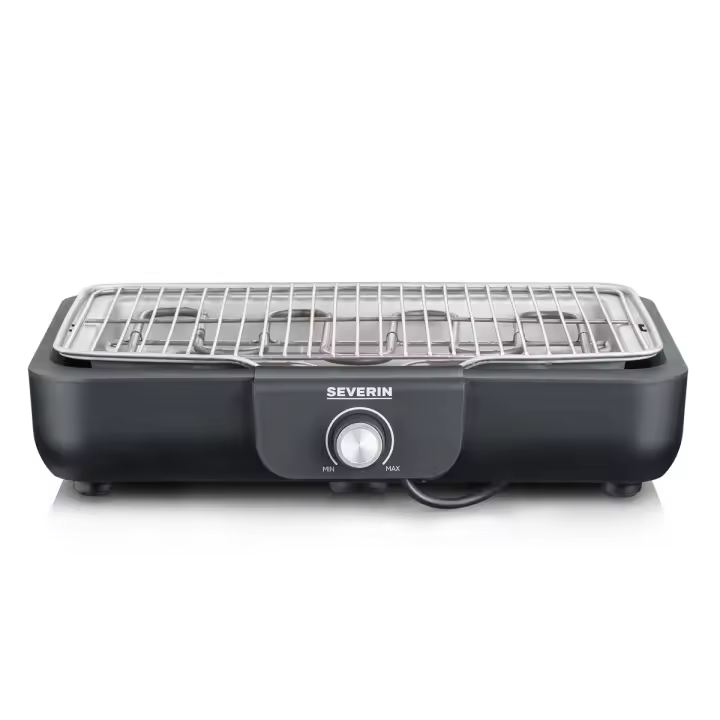 SEVERIN barbacoa de mesa con parrilla de acero inoxidable, para interior y exterior, 2.300 W, superficie de la parrilla de 37 x 29 cm, regulación de temperatura por termostato, negro PG 8554 - 1