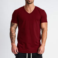 Camiseta De Algodón Para Hombre Estilo Slim Fit Con Cuello En V Manga Corta Para Fitness Y Gimnasio Camisetas Deportivas De Verano En Colores Negro Blanco Verde Rojo Gris Tallas M L XL XXL - details 7