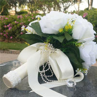 Bouquet De Novia Y Damas De Honor En Poliéster Blanco Flores Artificiales Rosas Accesorios De Boda Boutonniere Para Novio - details 1