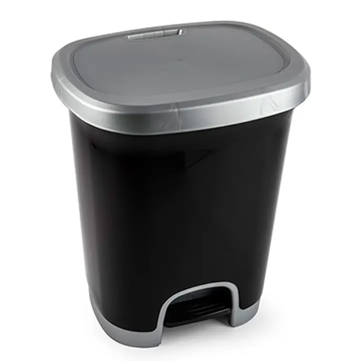 Tradineur - Cubo de basura con pedal - Fabricado en Plástico - Capacidad de 27 Litros - 45 x 38 x 32 cm - Color Negro y Plata - Modelo Aleatorio - 1