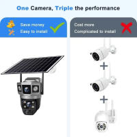 Cámara Solar WIFI Dual Lente Tres Pantallas 12MP 10X Zoom CCTV Exterior Con Seguimiento Automático Detecta Humanos Soporte PTZ IP66 Cam - details 3