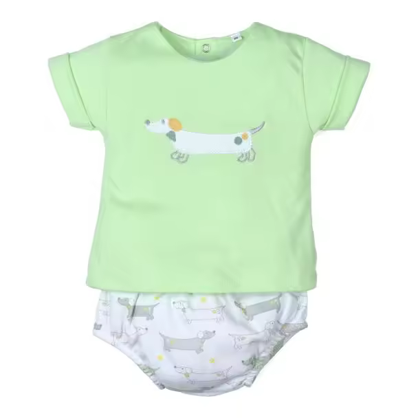 Conjunto corto 2 piezas para bebé Perritos: camiseta y cubrepañal-29440-Tony Bambino - 1