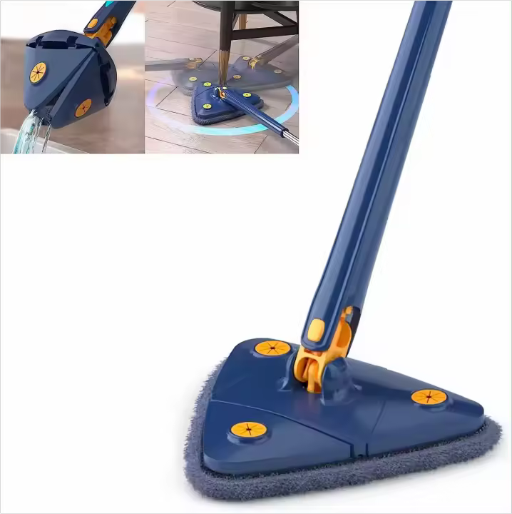 Fregona triangular ajustable de 360 grados para limpieza de ventanas, mopa de microfibra con mango de 1,3 m, limpiaparabrisas de vidrio autoescurrido, Kit de limpieza de ventanas de pared. - 1