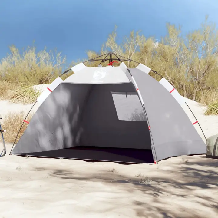 vidaXL Tienda de playa 2 personas impermeable apertura rápida gris - 1