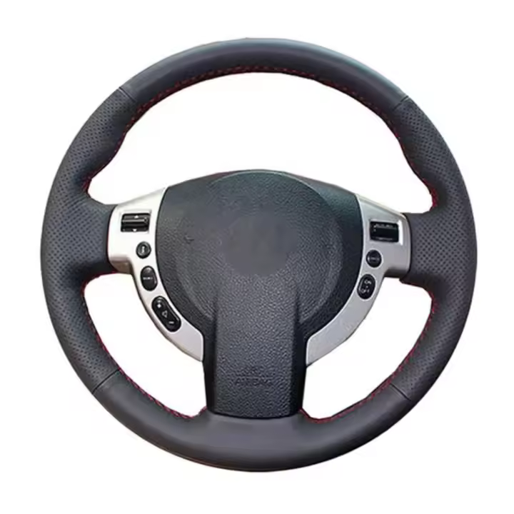Funda De Volante De Cuero Artificial Negro Personalizable Para Nissan QASHQAI X-Trail NV200 Rogue Hecha a Mano Para Todas Las Estaciones - 1