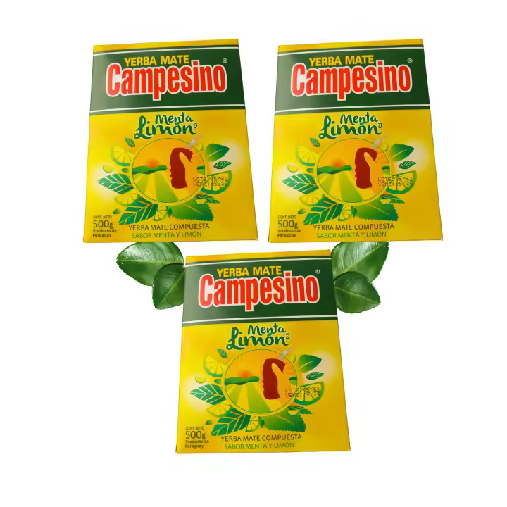 3 CAJAS DE CAMPESINO MENTA LIMON YERBA MATE  500GRM. CALIDAD PRIMERO DE PARAGUAY - 1
