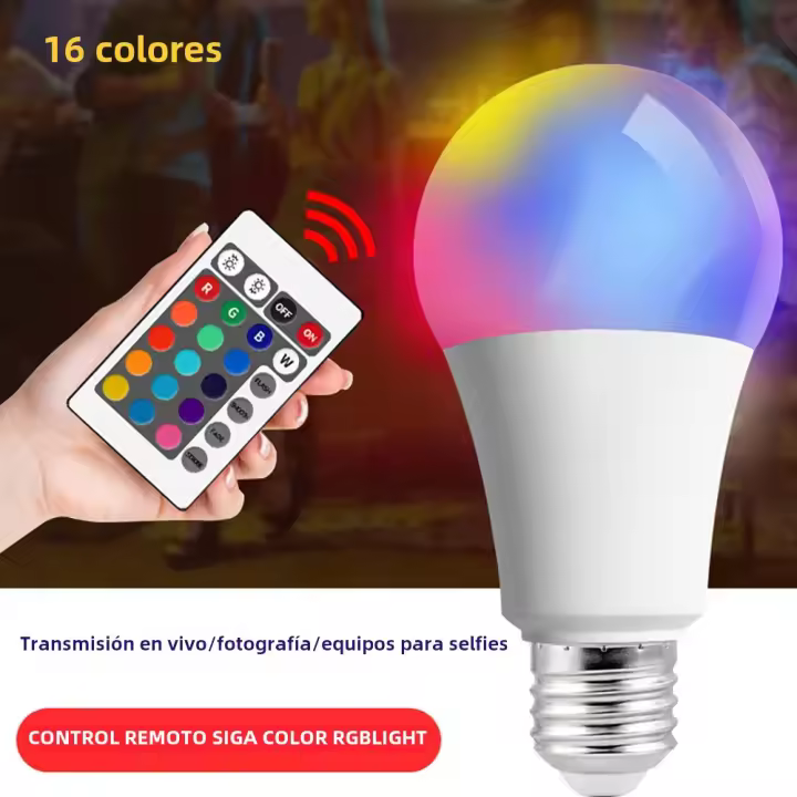 Bombilla LED Multicolor RGB 16 Colores E27 220V Control Remoto De 24 Teclas Luz Inteligente Ajustable Para El Hogar - 1