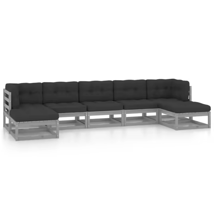 vidaXL Set de muebles de jardín 7 pzas con cojines madera pino gris - 1