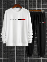 Conjunto De Otoño E Invierno Para Hombre Con Impresión De Letras De París Pantalones Largos De Cuello Redondo Deporte Cómodo - details 1