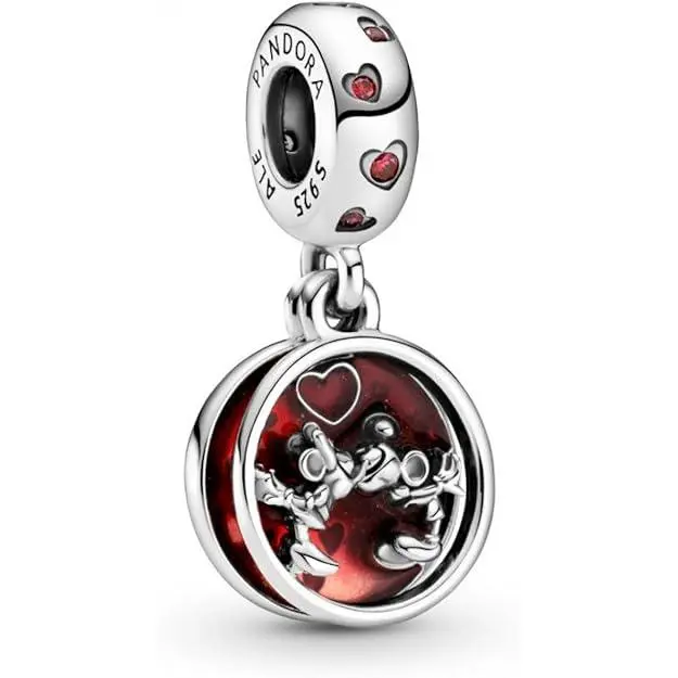 PANDORA Disney Dijes de plata de ley con diseño de Mickey y Minnie，Incluye Caja Original - 1