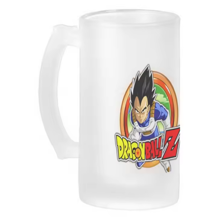 MERCHANDMANIA JARRA CERVEZA CRISTAL logo personaje vegeta guerrero z serie peleas esmerilada esmerilado 500ml - 1