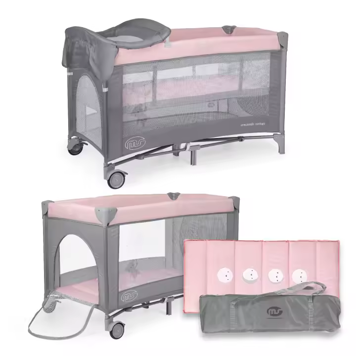 Cuna de Viaje MS - Plegable y Regulable, Dos Alturas, hasta 15 kg, con Cambiador y Ruedas - Ideal para Viajes con bolsa de Transporte - 1