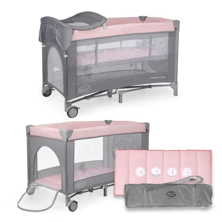 Cuna de Viaje MS - Plegable y Regulable, Dos Alturas, hasta 15 kg, con Cambiador y Ruedas - Ideal para Viajes con bolsa de Transporte - 1