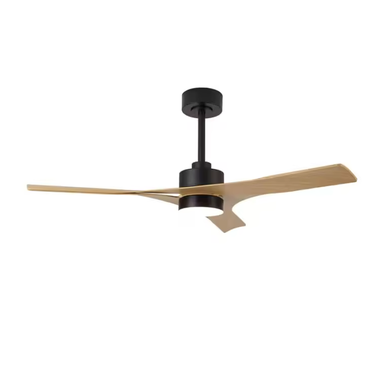 Ventilador de techo con aspas en madera y luz LED central THAI, 35W con tija negra, 35W 2700K-5000K, 2400Lm, de Mantra iluminación | LeonLeds - 1