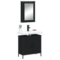 vidaXL Juego de muebles de baño 2 pzas madera contrachapada en color Negro/Roble ahumado/Roble Sonoma | almacenamiento funcional diseño moderno para baño dormitorio sala - details 0