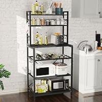 Estantería de Cocina, Estantería de Panadería, para Microondas, Botellero Regulable en Altura, Marcos Metálicos, Estilo Industrial, 58 x 39 x 144CM, Negro HBR003B - details 2
