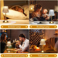 Lámpara De Mesa Recargable De Cristal Con Luz Nocturna 3 Colores Ajustables LED Táctil Portátil Para Dormitorio Y Sala De Estar - details 14