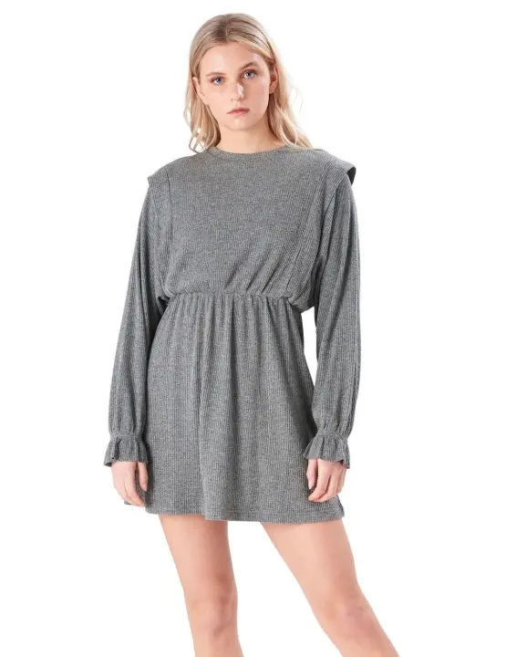 Vestido Corto de Punto Gris con Manga de Volante 24 Colours - 1