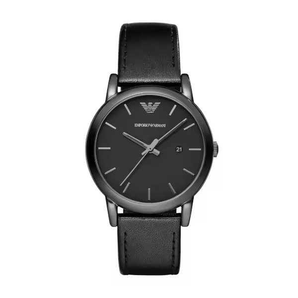 Emporio Armani Reloj Caballero Acero negro, Correa de piel negra, Esfera negra - 1
