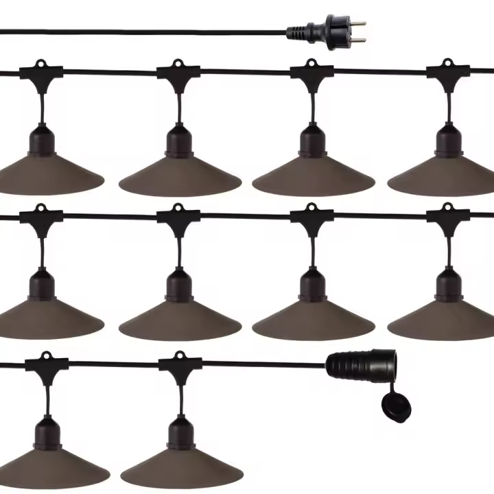 Lola Home Guirnalda jardín extensible negra con 10 casquillos y 10 pantallas de metal bronce de 7 metros Chateau - 1
