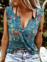 Chaleco Para Mujer Con Estampado Étnico Occidental Estilo Retro Sin Mangas Casual Top De Verano Con Botones Talla Regular - details 0