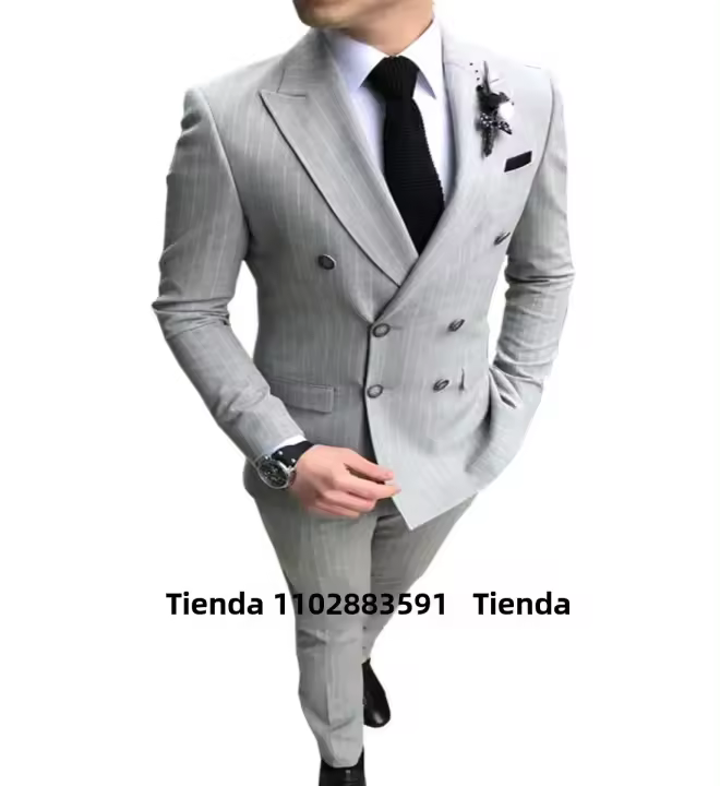 Traje De Novia Casual Para Hombre Con Rayas Lujo Británico Slim Fit Calidad Business Social Club Traje De Compra Homme De Algodón Y Lana - 1