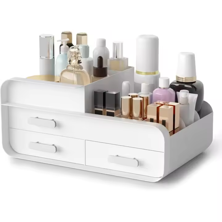 Organizador de maquillaje, Caja de almacenamiento de Cosméticos, Organizador de maquillaje, asiento de Cosméticos de plástico, contenedor grande para tocador de encimera. - 1