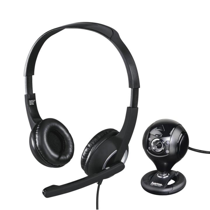 Hama | Auriculares de Oficina para PC (Auriculares con Micrófono,HS-P150, auriculares y cámara Spy Protect 720P, Conector Jack 3,5mm, Rueda de Control de Volumen, Ajuste, Cable Extralargo) Color Negro