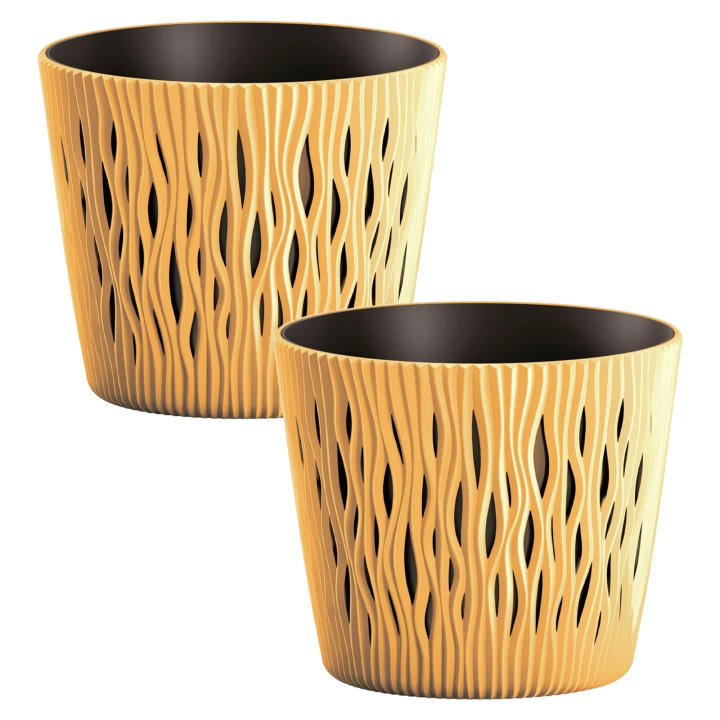 3x Vaso Rotondo In Plastica Sandy Round Color Mostarda - 15,8 X 15,8 X 13,8 Cm (1,7 Litri)