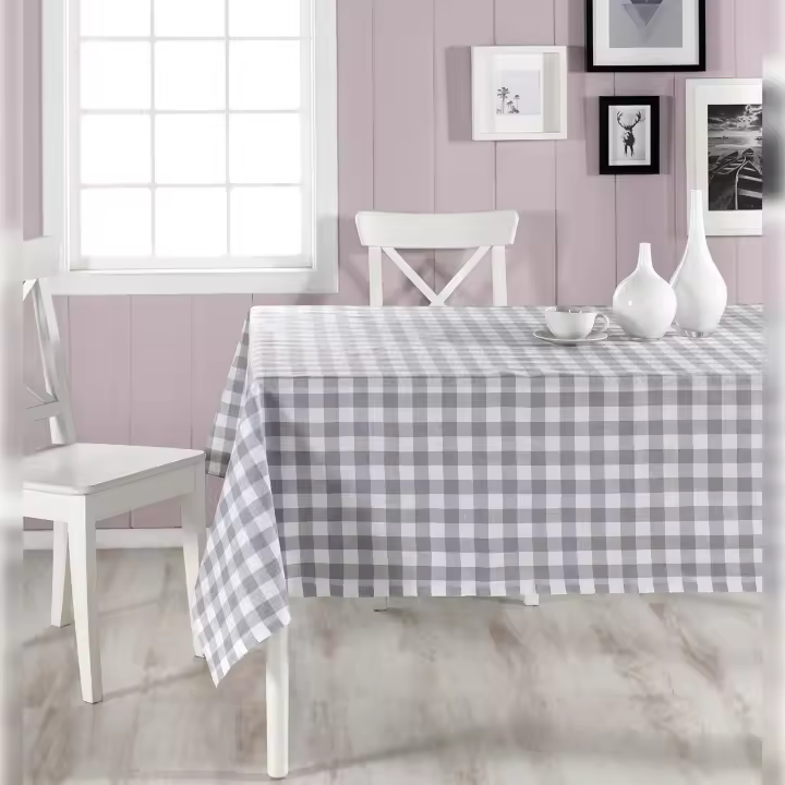 Mantel de Cuadros Gris Wellhome 100% Algodón 160x160 Fácil Limpieza - 1