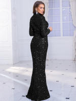 Vestido De Noche Elegante Para Mujer Romagic Azul Con Lentejuelas Manga Larga Cuello O Vestido De Boda Formal Longitud Del Piso Para Fiesta De 2025 - details 6