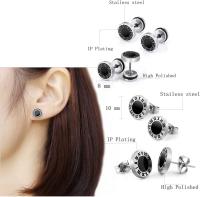 Pares de Pendientes de acero Inoxidable para Hombres, 8 mm de acero Inoxidable Clip Pendientes de Esmalte Piercing Ear Bisel Redondo - details 1